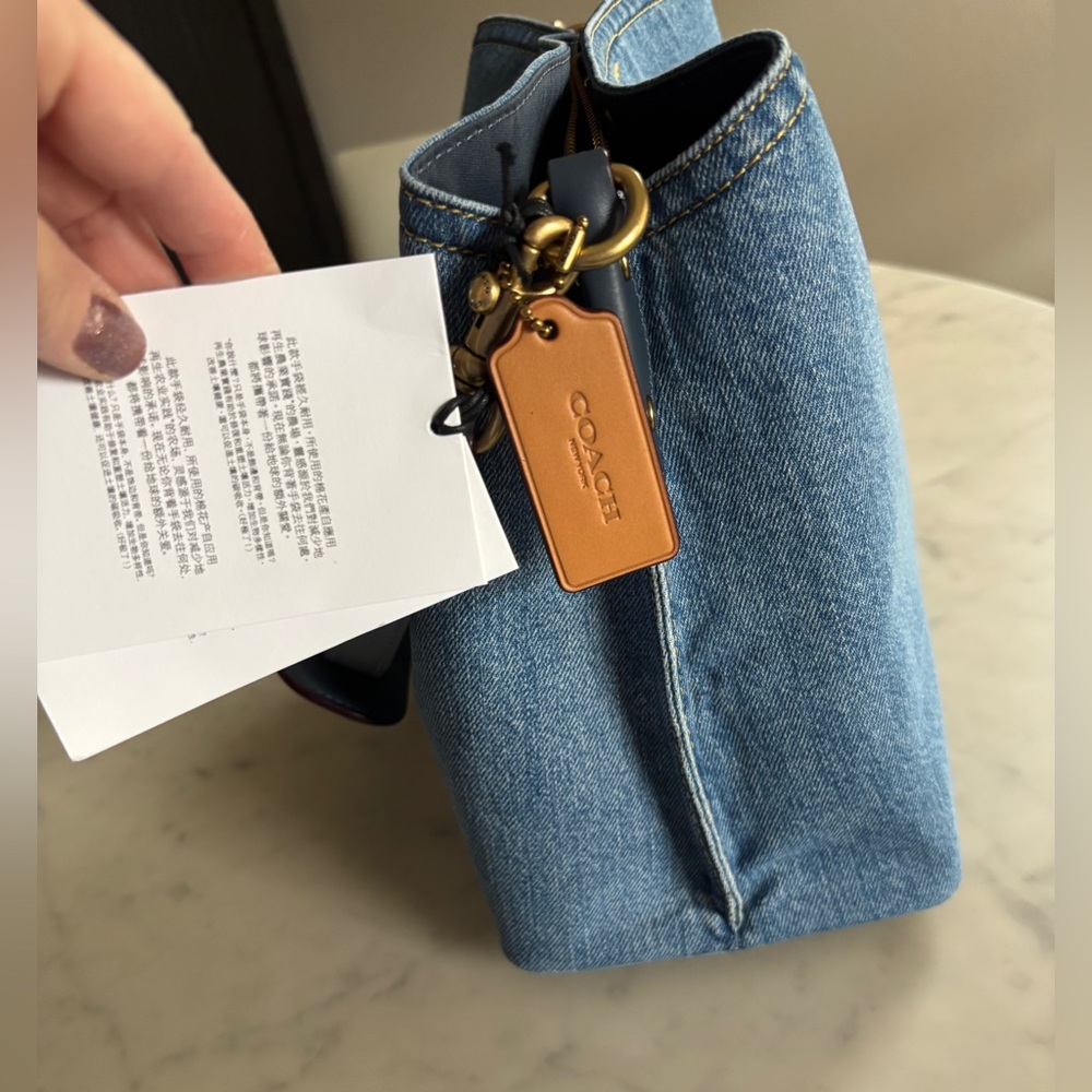 Coach Denim Shoulder Bag with Blue Leather Strap and Tan Tag - Picture 7 of 11